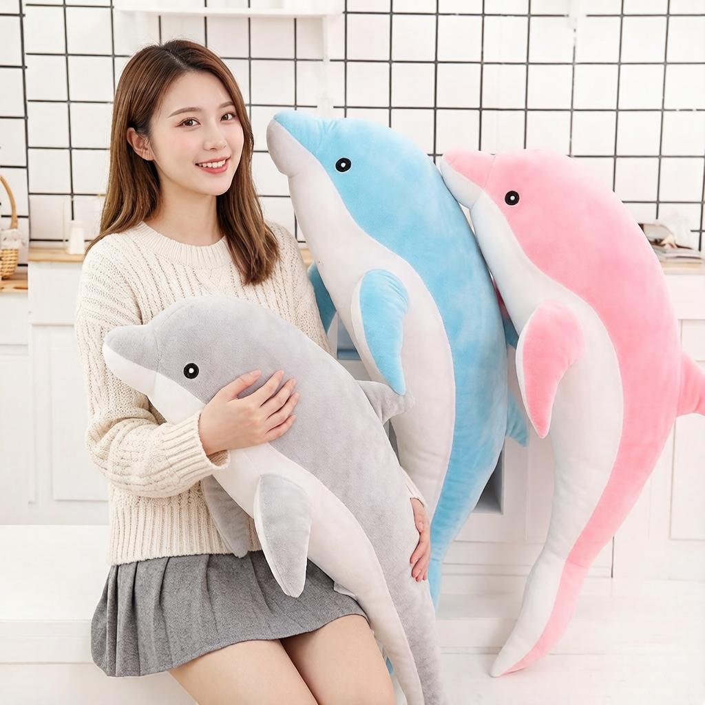 Süßes Delfin Plüschkissen Gefülltes Blau Rosa Grau Wassertier Plüschtier Geburtstagsgeschenk Schlafbegleiter