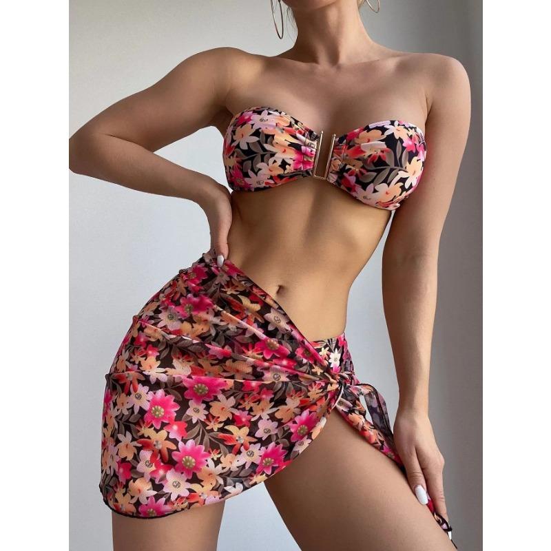 Nuovo costume da bagno stampato a tre pezzi costume da bagno bikini spezzato da donna bikini