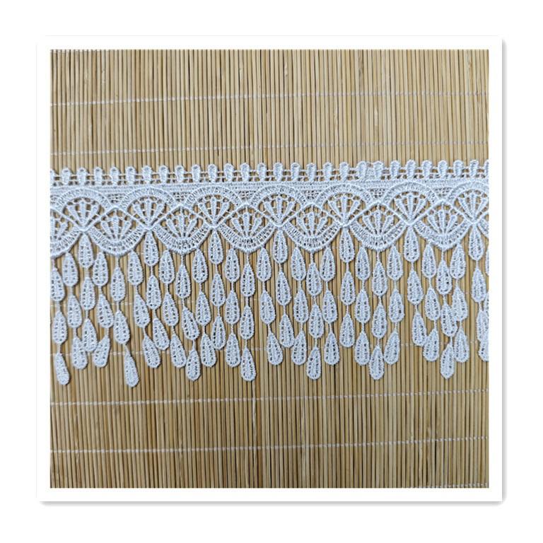 Water-Soluble Polyester Lurex Tassel Lace Trim for Wedding Dress and Handmade Skirt Hem.