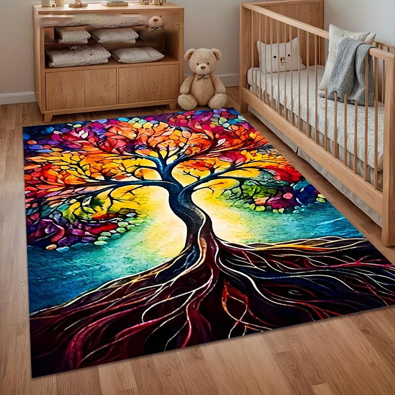 Lebensbaum Natur Wikinger Teppich für Wohnzimmer Schlafzimmer Dekor, Rutschfeste Fußmatte Meditation Picknickmatte Geschenkidee Boho