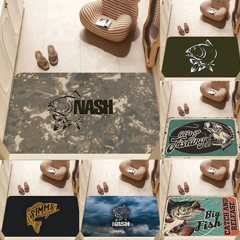 Nash Fishing Logo Floor Mat Kids Room Bedroom Decoration Balcony Anti-Slip Polyester Doormat Living Room Bedside Area Rugs INS