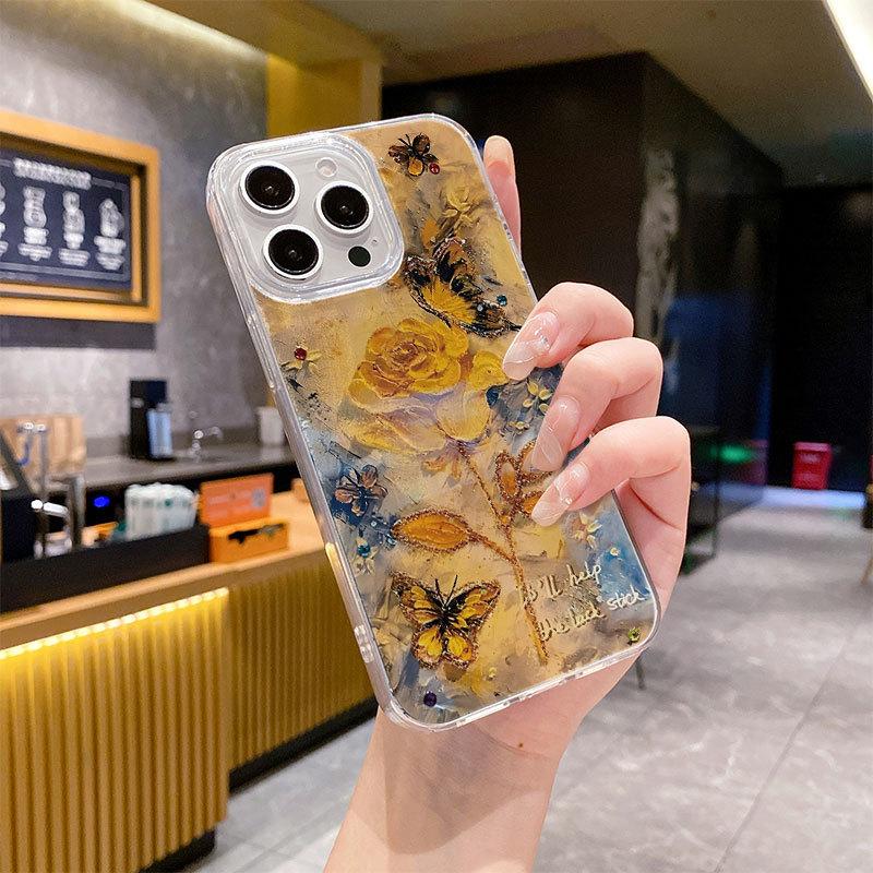 For IPhone 15 Phone Case, Also Known As The Same Yellow Rose, 13 for Apple, 14 Feather Veil, 12 Fairy, 11 Large Hole Feather Veil