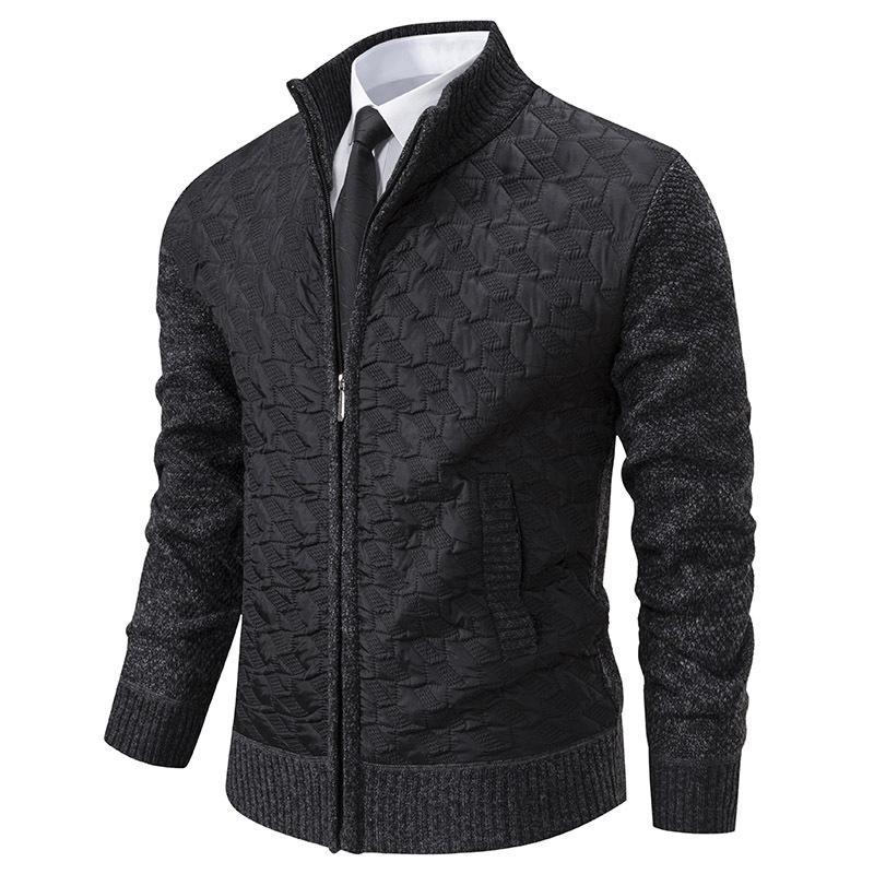Autumn and Winter Men's Stand-up Collar Thick Thermal Fleece Cardigan Sweater Jacket Splicing Casual Jacket