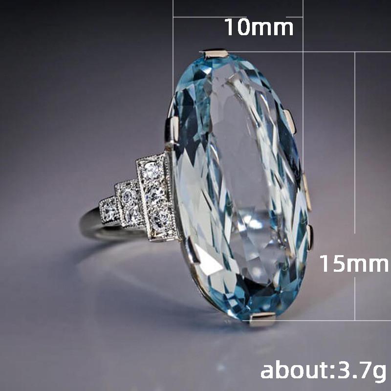Sterling Damen Blau Ehering Band Oval Stein Verlobungsparty Frauen Luxusschmuck Glanz CZ Stein Schmuck Geschenk