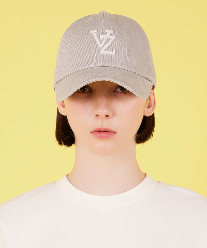 Bajal Monogram Applique Oversized Washed Ball Cap Beige