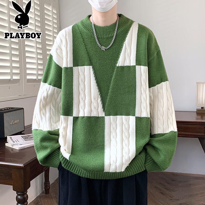 PLAYBOY Men's Cable Knit Round Neck Sweater