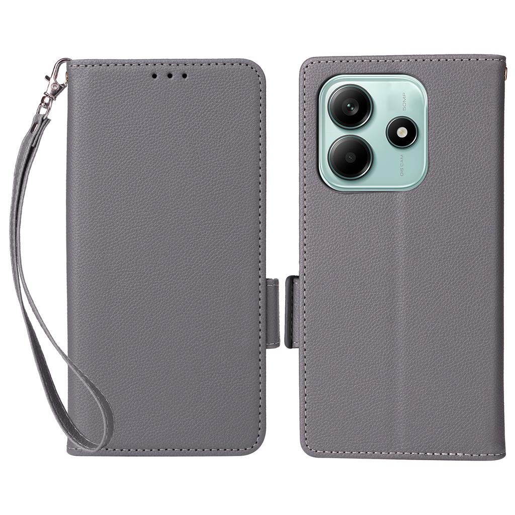 For Xiaomi Redmi Note 14 5G Case with Wrist Strap Litchi Texture PU Leather Wallet Phone Cover