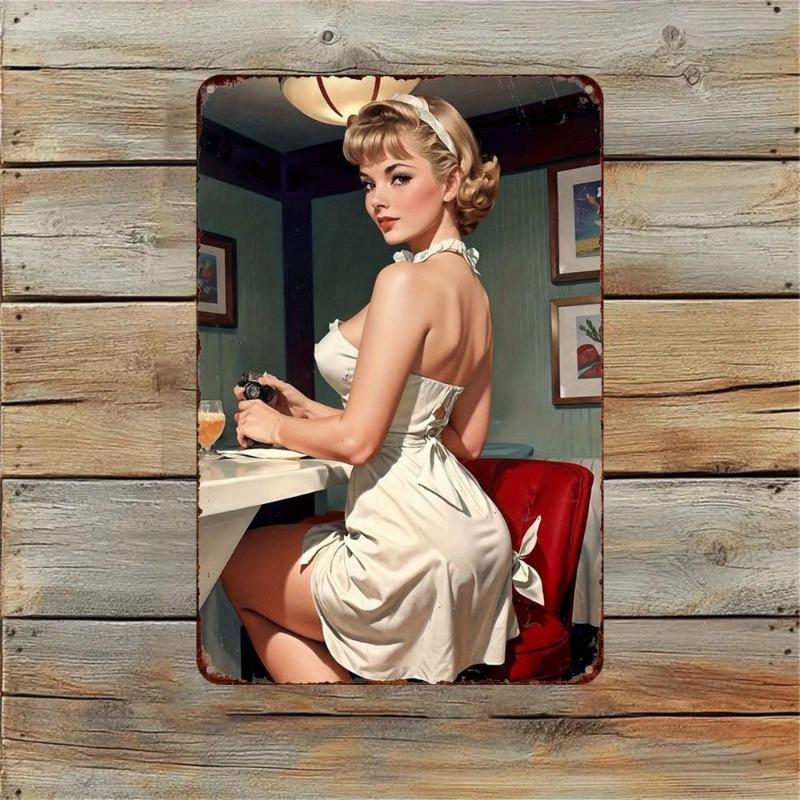 Lamiere Pin-Up Girl, Decorazione Metallica per Officina Garage 20x30cm