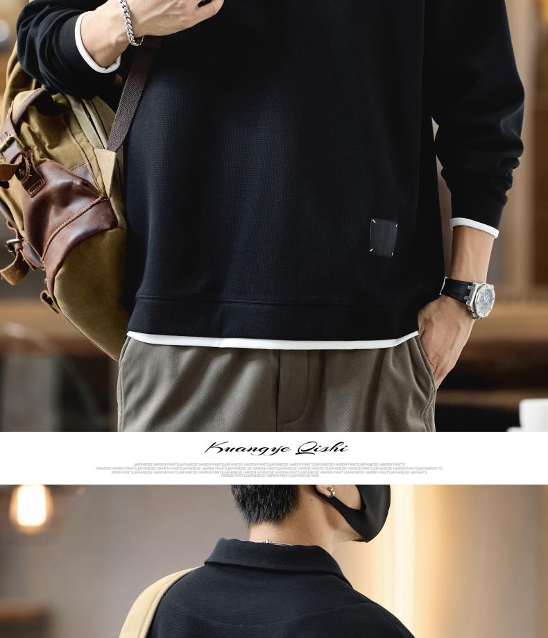 Men's 2025 Autumn Retro Polo Shirt - Trendy Long Sleeve Hoodie with Lapel and Fake Two-Piece Design