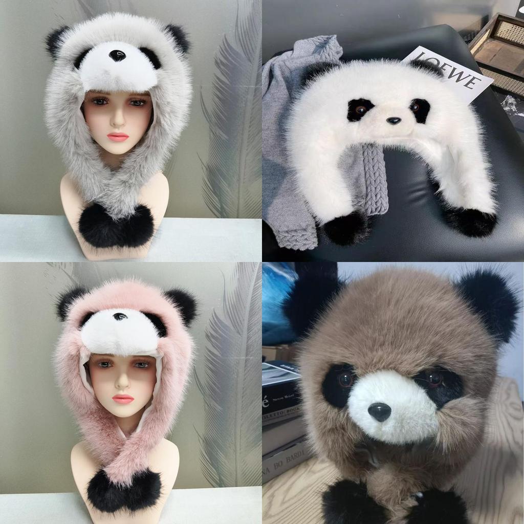 Panda Plush Hat For Women Kids Winter Warmth With Earmuff Protection