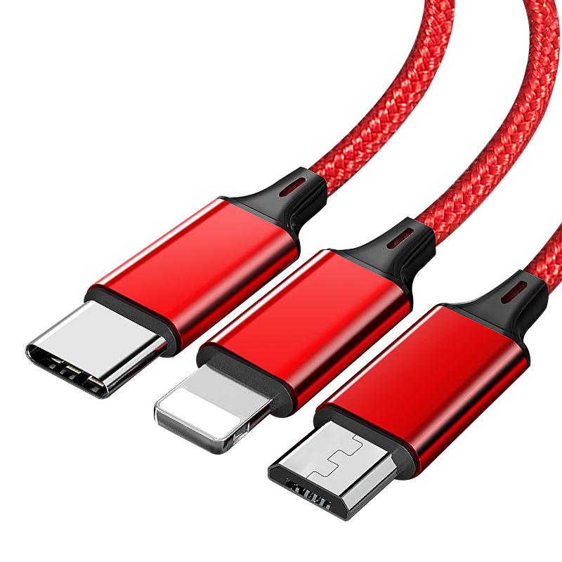 One-to-three Nylon Braided Charging Cable for Apple, Android, Huawei - Fast Charge 3-in-1 Gift