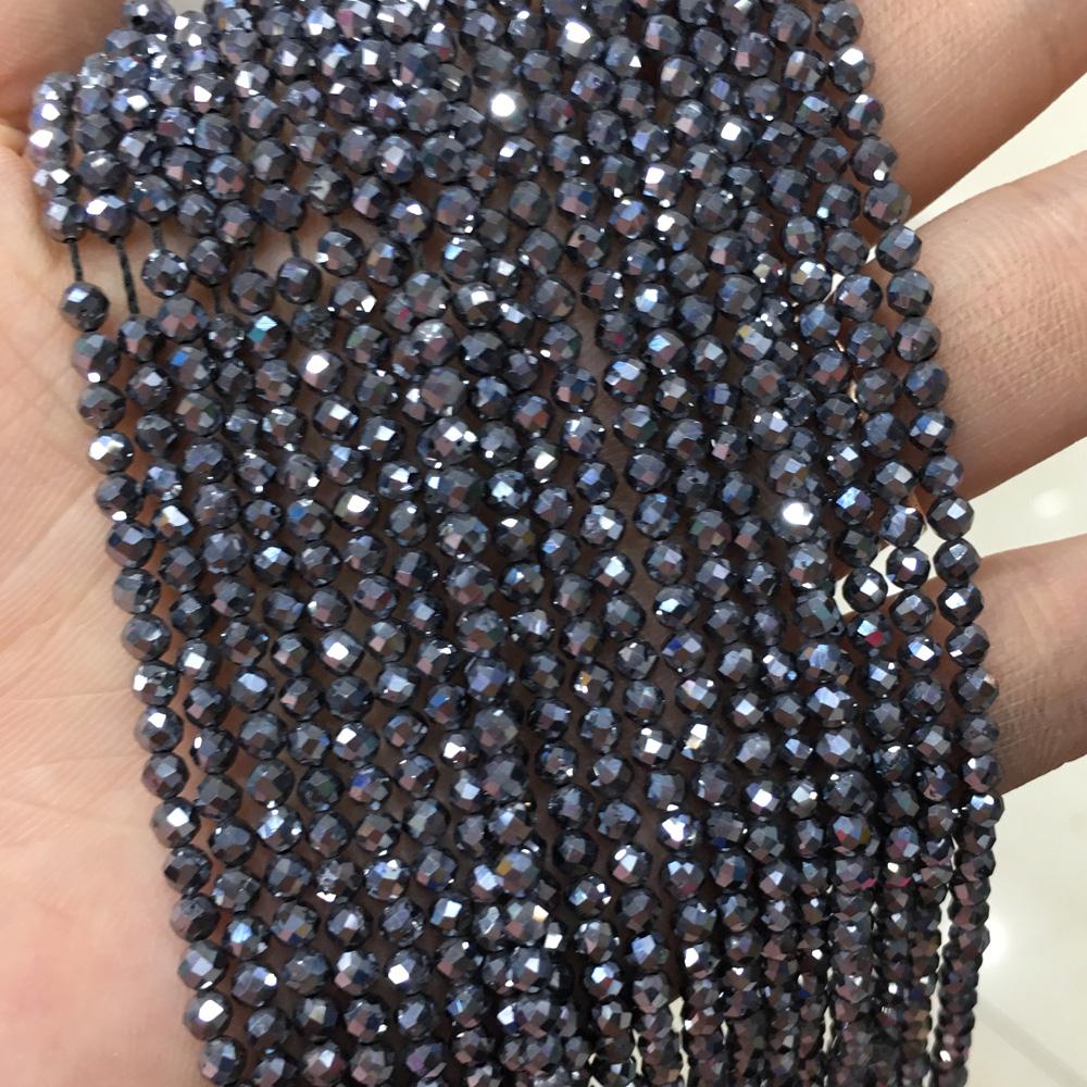 1String, Faceted Natural Stone Beads, 2mm, 3mm Small Round Turquoise Tourmaline Obsidian Gems Loose Spacer Beads for Jewelry Making DIY Crafts, 38cm