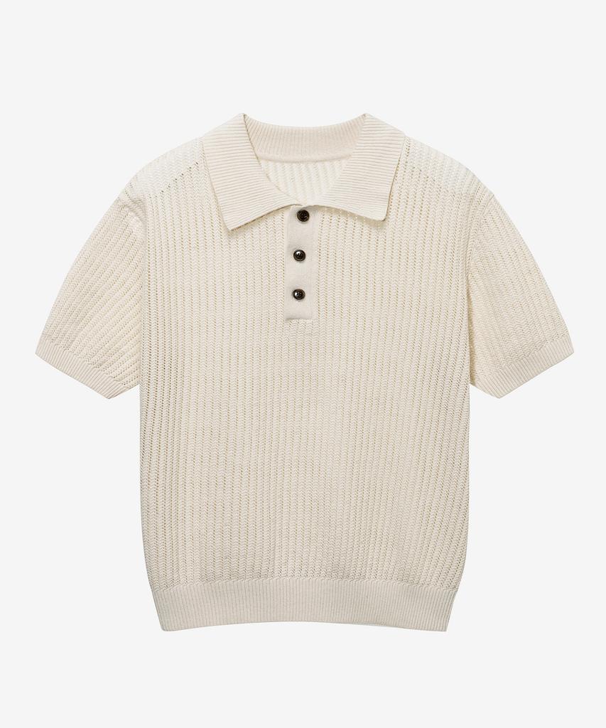 MINDBRIDGE [Couture] Crochet Collar Semi-Oversized Short Sleeve Knit - 2 Colors