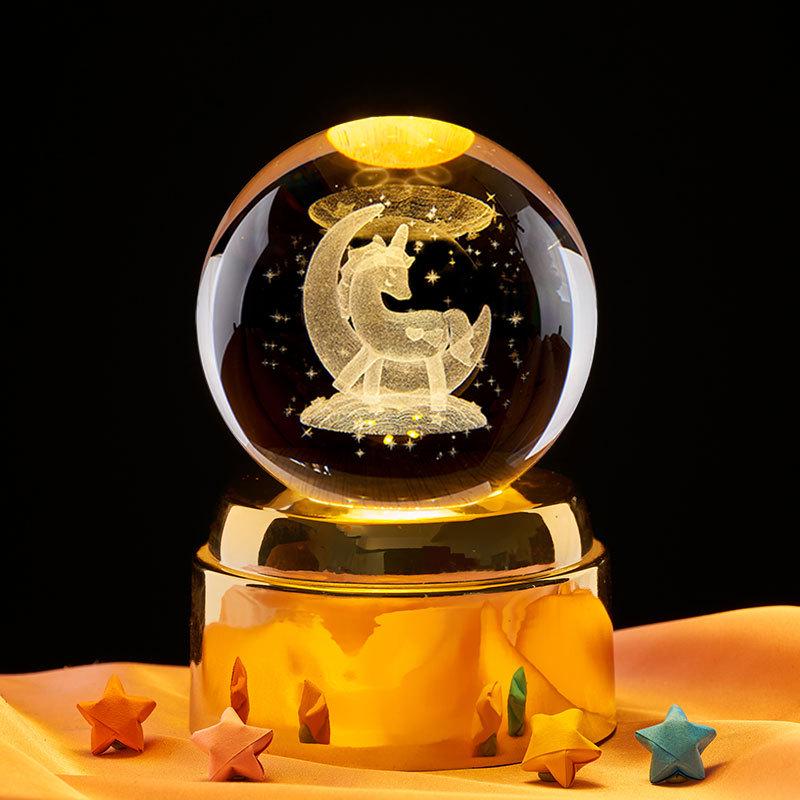 Unicorn Night Light Crystal Ball Ornament - Creative Gift for Festivals & Boyfriend Display Stand
