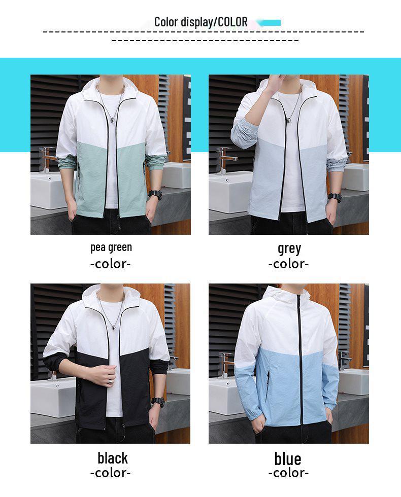 Men's Summer Hooded Color Block Sun Protection Jacket