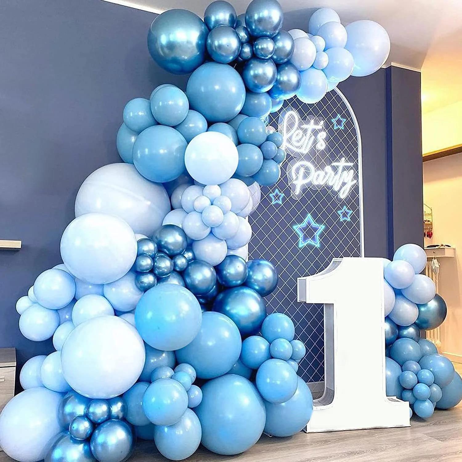 

110 шт./компл., металлические макароны, синие воздушные шары, гирлянда, арка, комплект свадебных украшений, детские латексные шары на день рождения, декор для детского душа