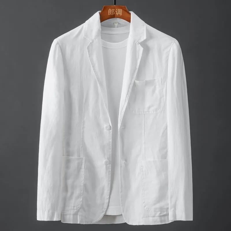 

Белый хлопковый льняной костюм, пальто, мужской весенне-летний однотонный тонкий повседневный деловой тонкий мужской пиджак, удобный дышащий пиджак S белый