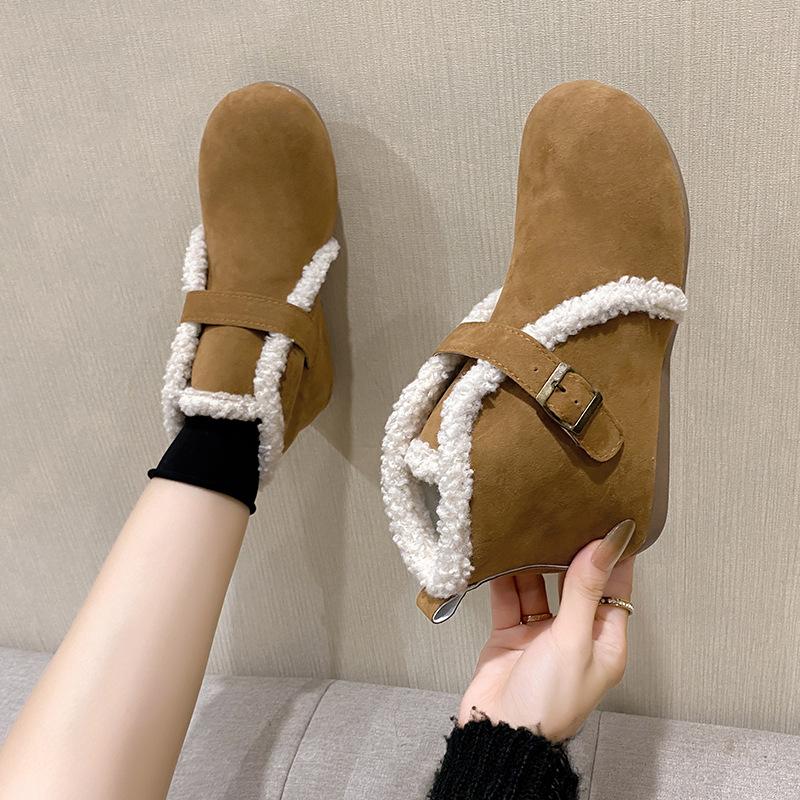 

Женские новые зимние туфли из хлопка с плоской подошвой и средней высотой голенища, удобные, больших размеров, зимние сапоги 41 темно-коричневого