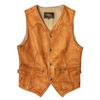 Vintage Heavy Washed Genuine Lambskin Leather Vest Mens Slim Fit Casual Waistcoat