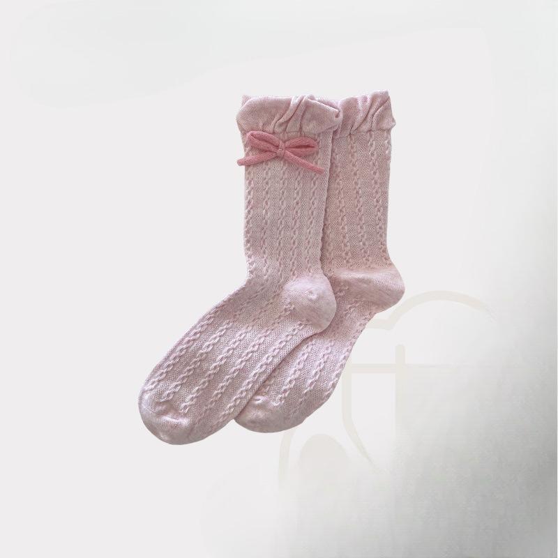 Autumn Casual and Sweet Bow Mid-calf Socks, Women's Comfortable Anti-pilling Cotton and Linen Flower Socks, College Trend Socks