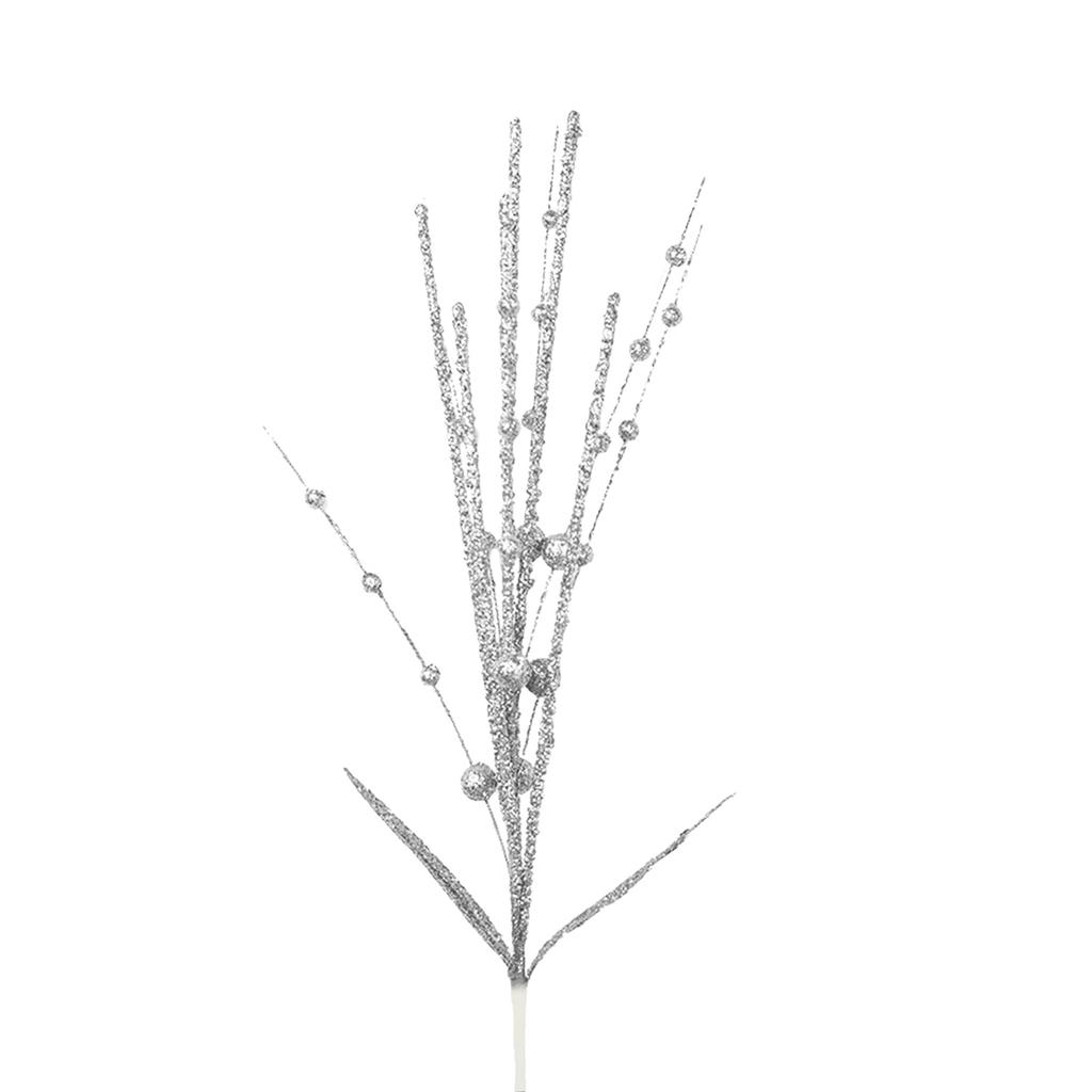 60cm 6 Prong Artificial Glitter Berry Stem with 2 Leaves Xmas Glitter Pick for Home Decor Table Centerpieces