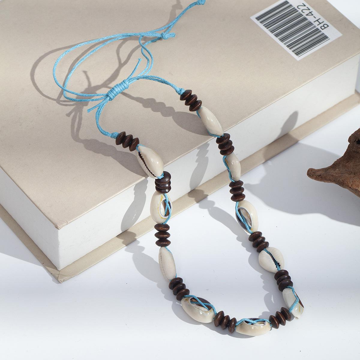 ins personalized short shell beaded hand-woven collarbone chain, retro ethnic style handmade braided rope necklace