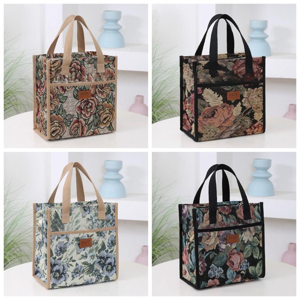 New Thickened Floral Print Lunch Bag Thermal Waterproof Insulation Bag Large Capacity Portable Handbag