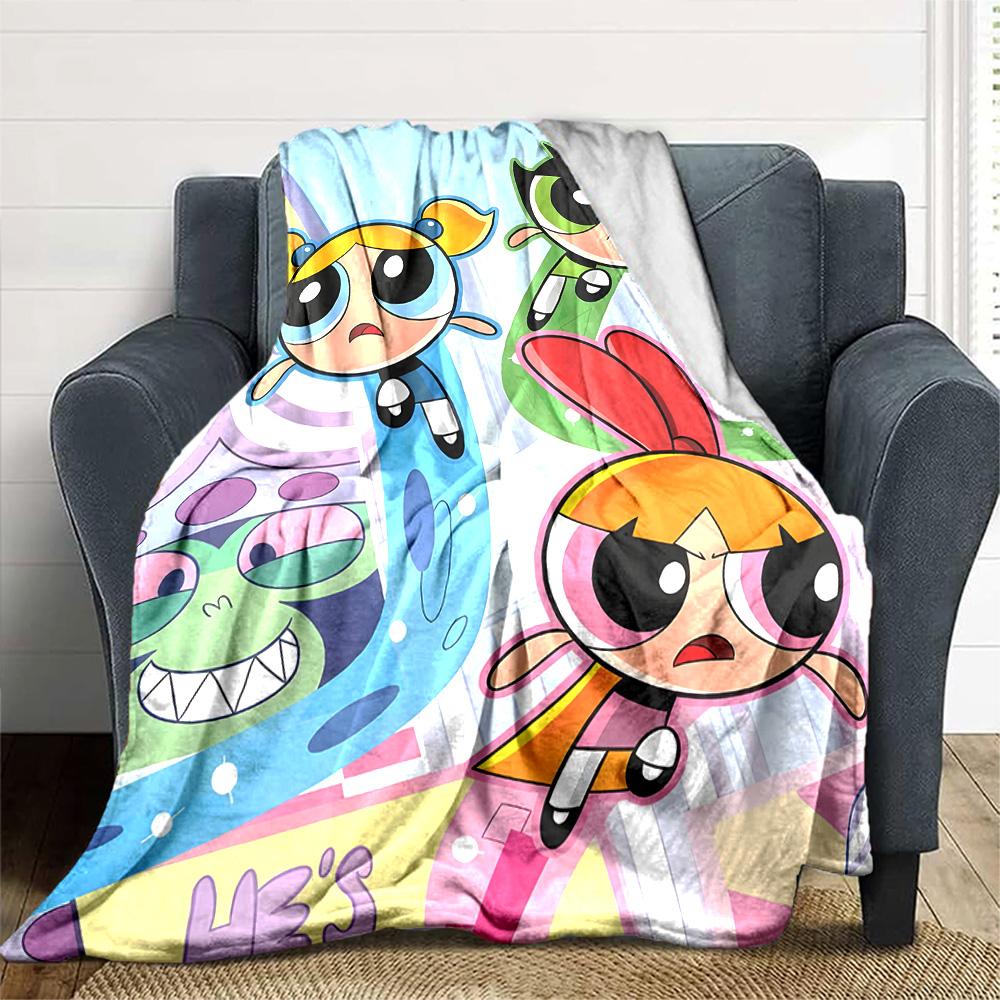 1pc Powerpuff1 Blanket, Gift, for Men and Women, Soft Blanket, Good for Sofa Bed Couch Travel, Lightweight Flannel Blanket