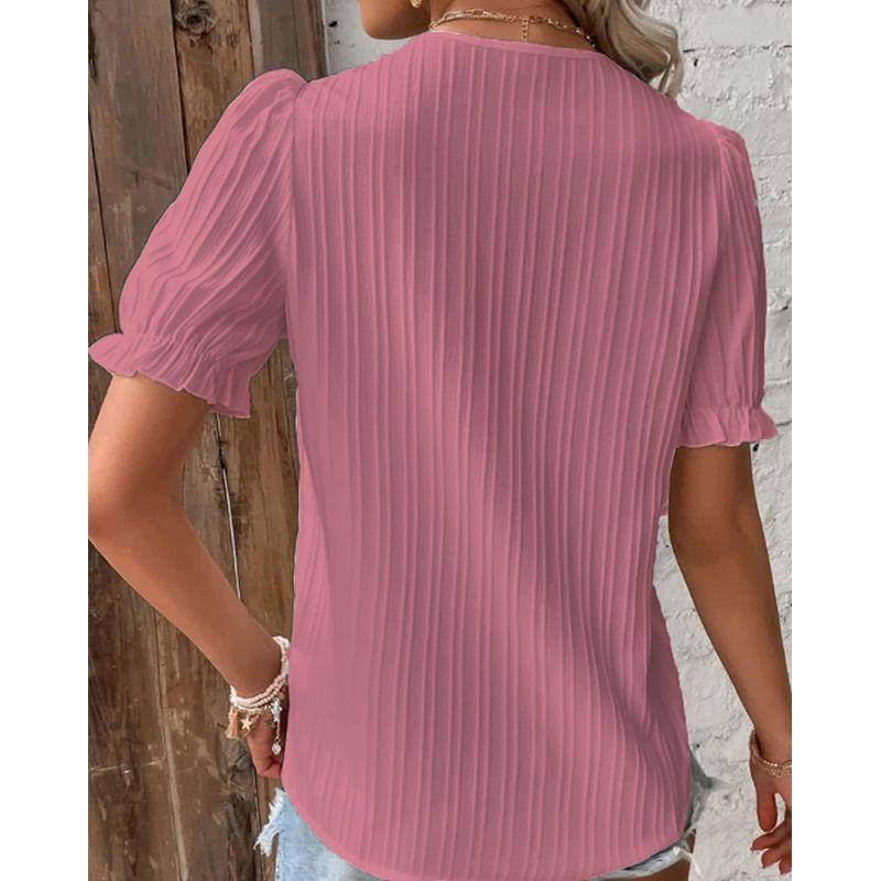 Hollow Short Sleeve Summer New Arrival European and American Women's Clothing All-Matching Shirt Holiday Fashion Cut Out Short Sleeve