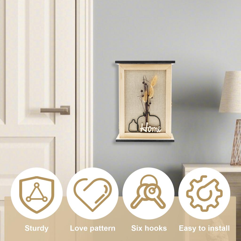 Wooden Key Box Decorative Wall Mount Originality Key Holder with 6 Hooks Home Foyer Wall Mounted Storage Box for Home Entryway