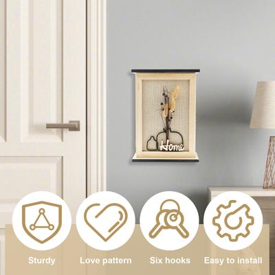 Wooden Key Box Decorative Wall Mount Originality Key Holder with 6 Hooks Home Foyer Wall Mounted Storage Box for Home Entryway
