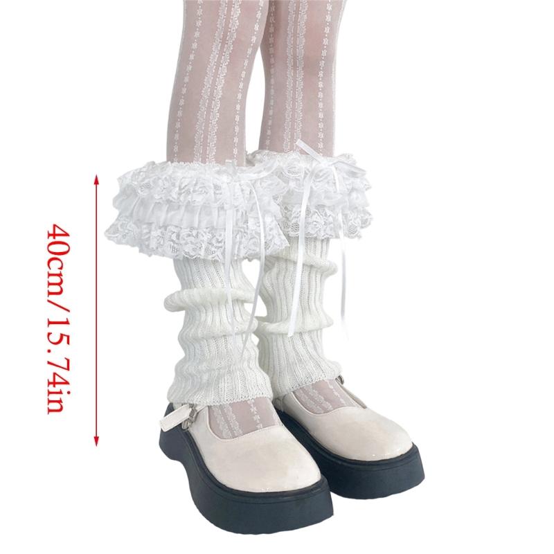 Womens Lolitas Knits Long Socks Lace Ruffle Flared Leg Warmers Harajuku Booties Socks Winter Warm Ankle Heap Socks