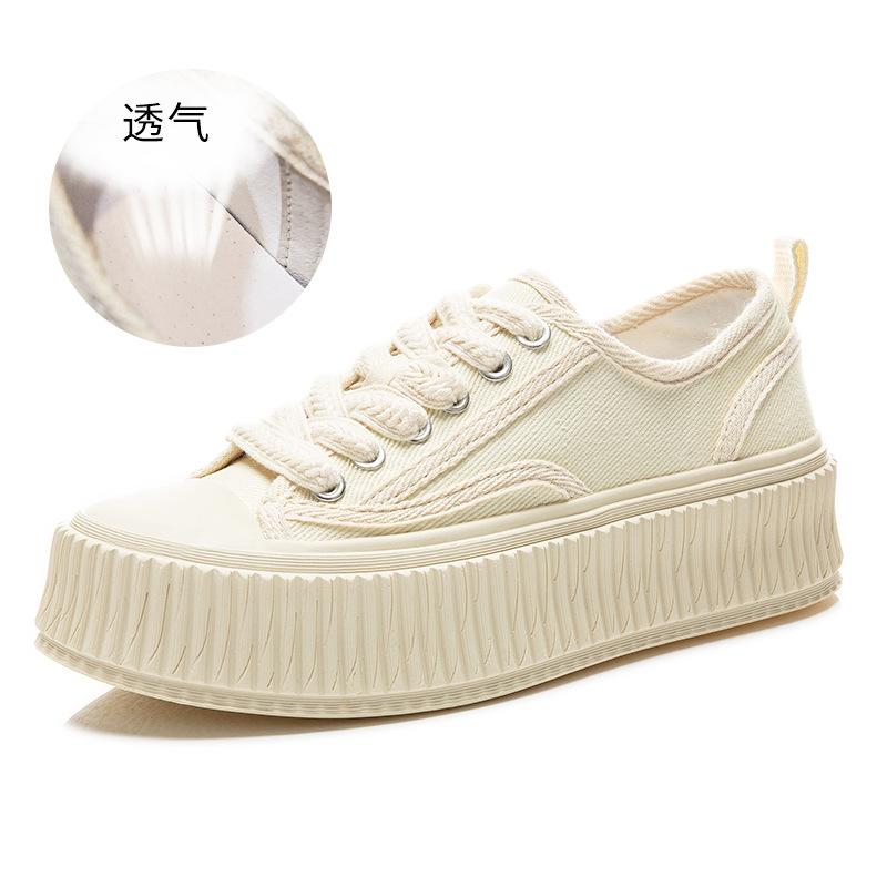 

Туфли на платформе, весна 2025, новые повседневные туфли на плоской подошве белого цвета, женские дышащие парусиновые туфли, женская универсальная женская обувь 35 бежевый