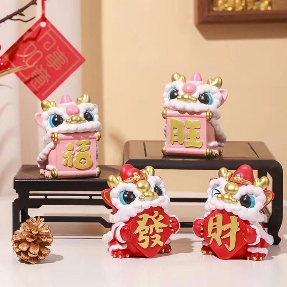 

Cartoon Cute Lion Ornament Chinese Style Lucky Dancing Lion Model Feng Shui Decoration
