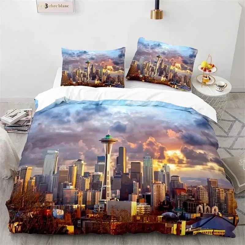 Statue of Liberty Duvet Cover King Size Microfiber World Famous Building Bedding Set New York Landmark Cityscape Comforter Cover