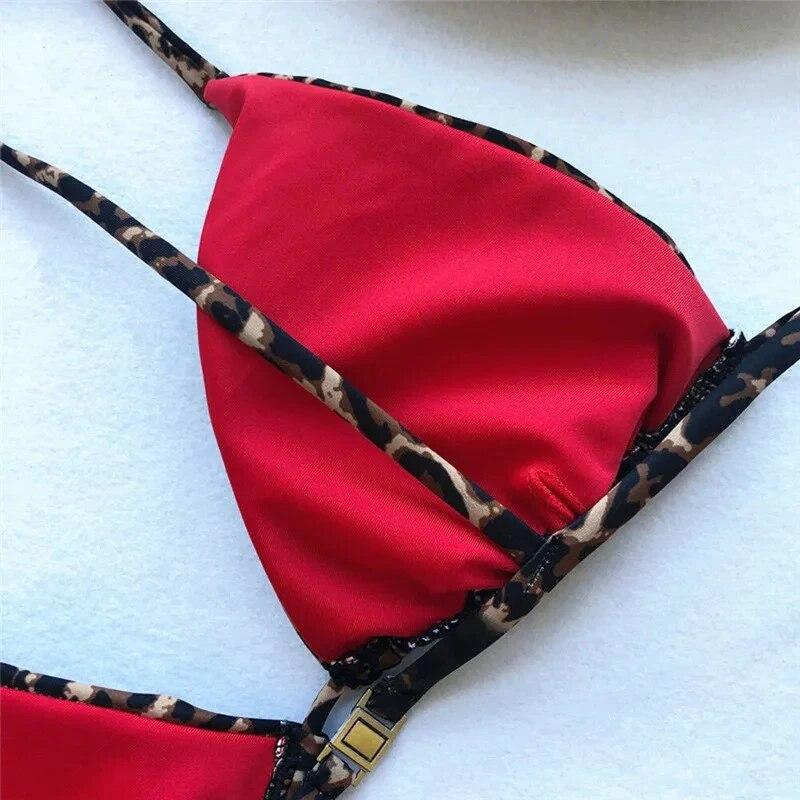 Sexy Animal Leopard Printed Bandage Padded Bra Swimsuit Bathing Suit Beach Swimwear Women Summer Bikini Set Biquinis Vacation