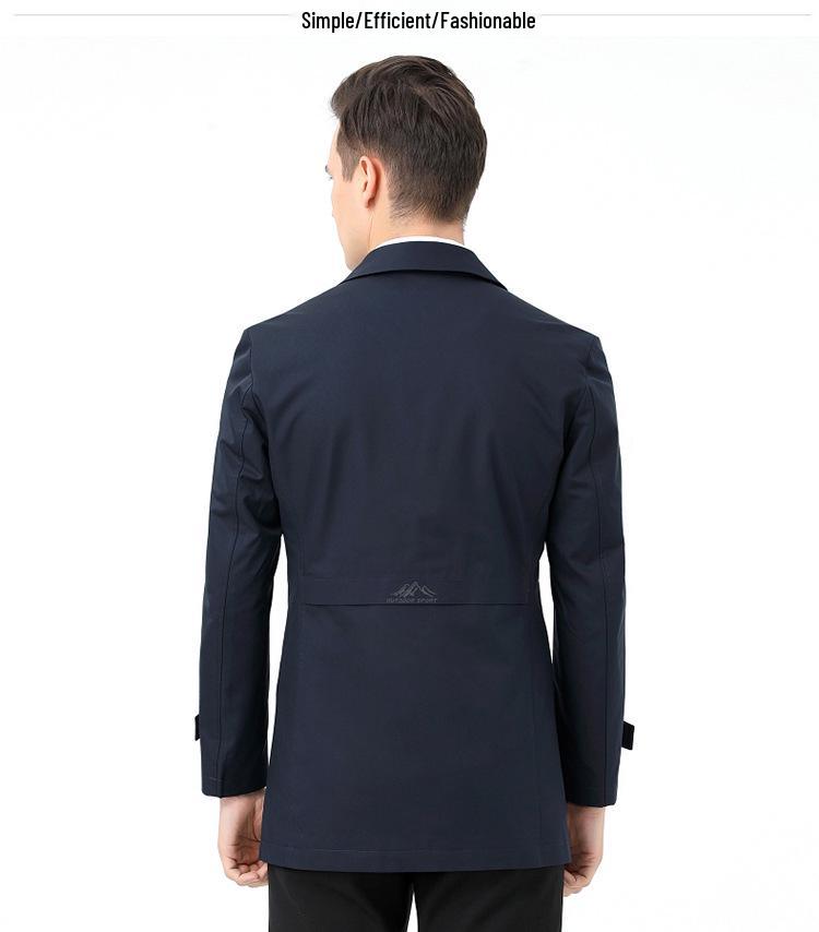 2025 Spring Men's Mid-Length Business Casual Trench Coat - Solid Color Outerwear