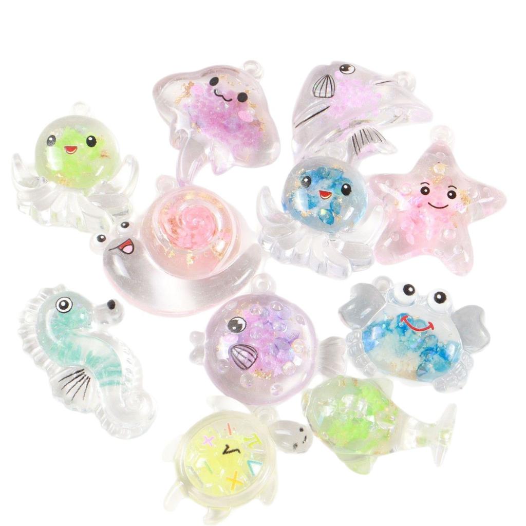 10pcs Transparent Pendant Shell Conch Starfish Crab Dolphin Sea Animal DIY Jewelry Making Accessories for Necklace Bracelet