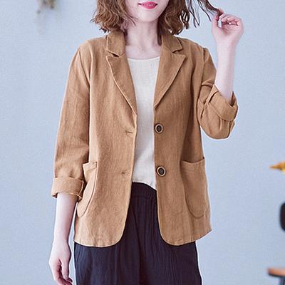 Korean Version of Summer 3/4 Sleeve Button Cotton Linen Suit Thin Cardigan Jacket Women Outwear