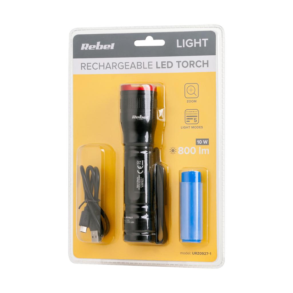 Wiederaufladbare Handtaschenlampe 800lm 10W Aluminium Rebel