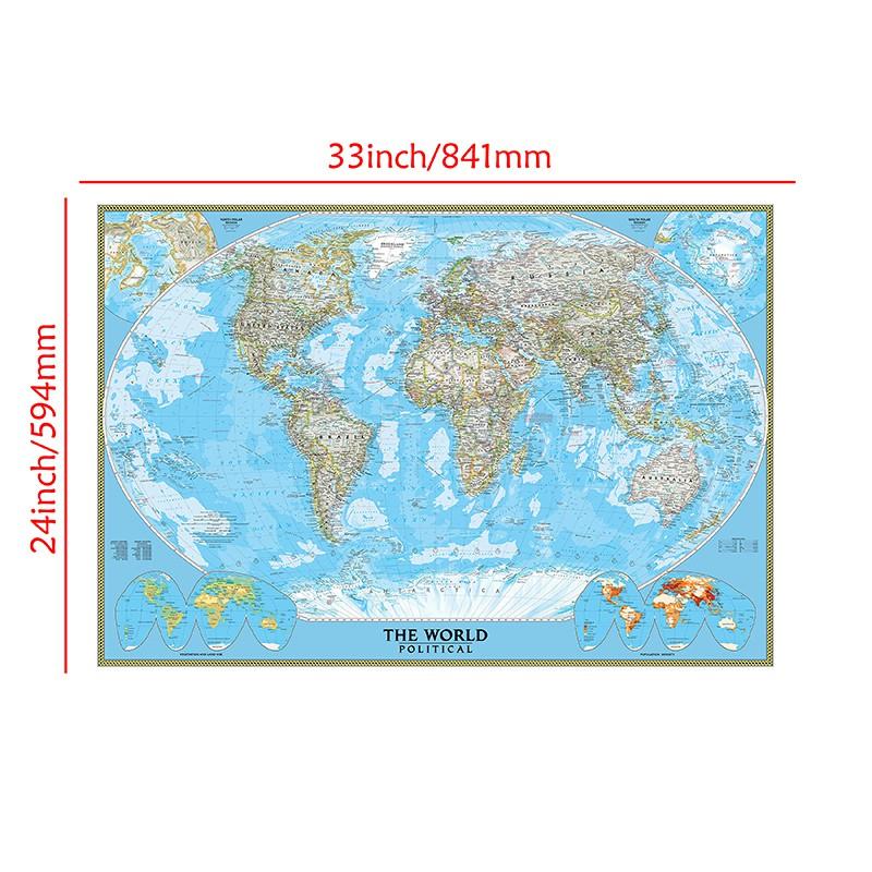 Unframed The World Political Map Posters and Prints Painting Wall Art Sticker Foldable Wallpapers for Travel