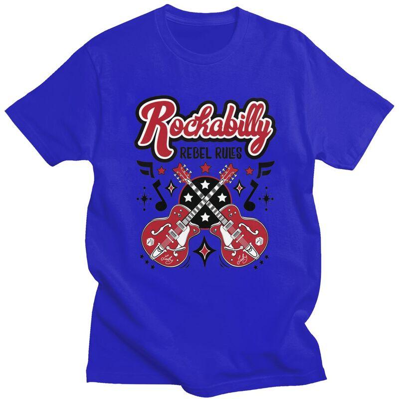 Custom Rockabilly Music Rock And Roll Guitar T Shirt for Men 100 Cotton Tees Short Sleeve Tshirt Slim Fit Clothing Gift