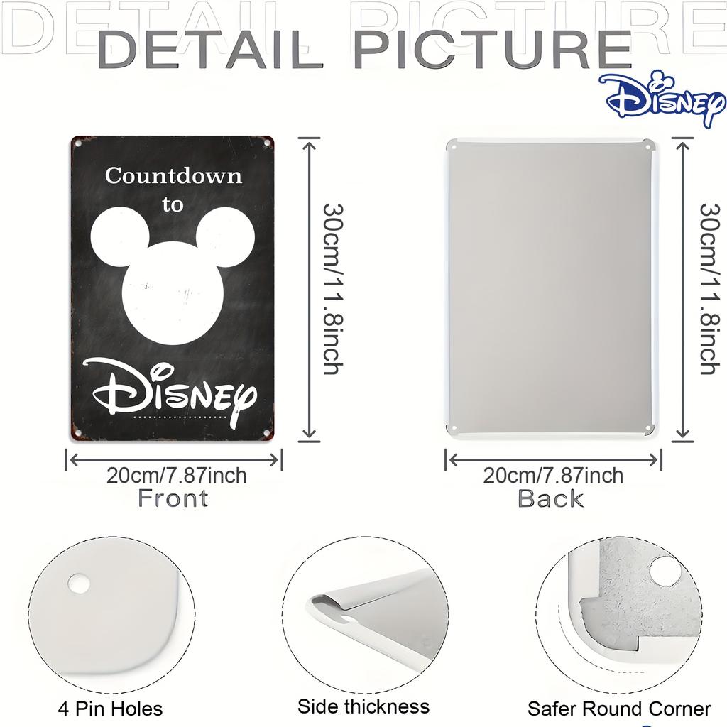 1 szt. Vintage Mickey Mouse & Disney Odliczanie Sztuka Ścienna - 20,32x30,48 cm Trwała Metalowa Tabliczka Cyny z Wzorem "Odliczanie do DISNEY",