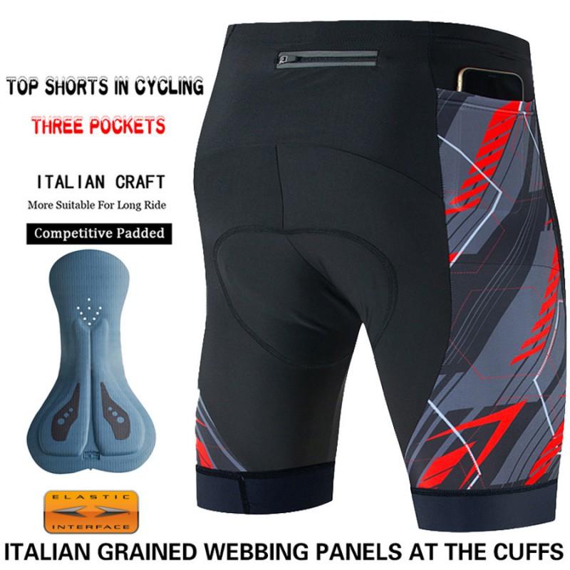 Mens Cycling Shorts With 3 Pockets Elastic Waistband Gel Pad Breathable Lycra Mountain Road Bike Riding
