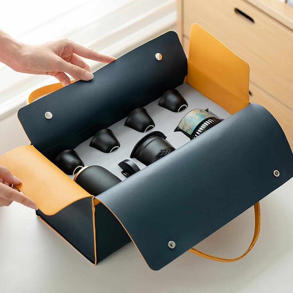 1set Ceramic Travel Tea Set Portable Teaware Set One Pot Four Cups With Tea Tray And Tea Can Wine Cup Drinkware For Restaurants Cafes Tea Houses
