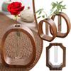 Test Tube Shape Solid Wood Flower Vase Clear Wooden Stand Hydroponic Flower Vessel Vase Ornaments Glass Vase
