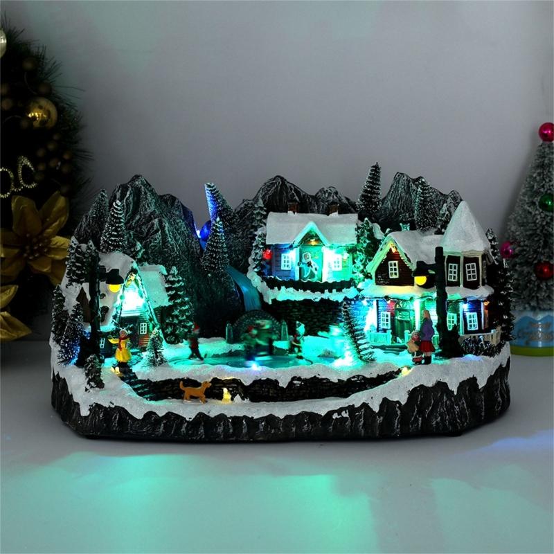 Resin Plastic Holiday Music Houses Ornament With Removable Component Battery USB Powered For DIY Decoration