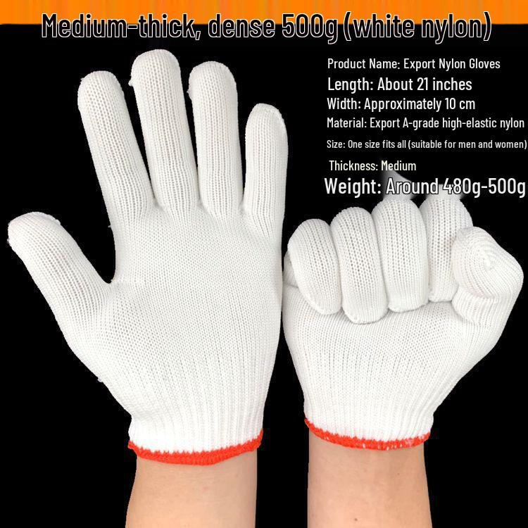 Durable White Nylon Cotton Work Gloves for Laborers
