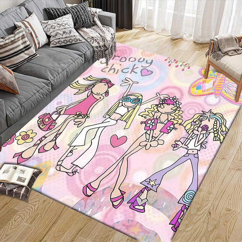 Groovy Chick Flannel Pattern Square Carpet,Area Rug,Carpet Rug for Living Room Bedroom Sofa Playroom Decor,Non-slip Floor Mat