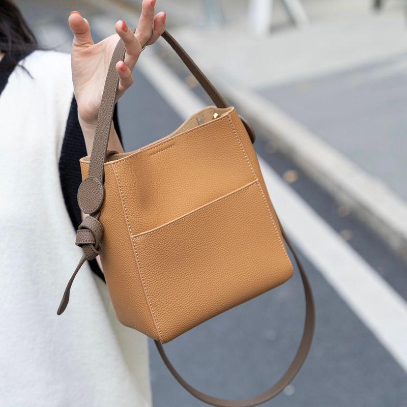 

Women s Fancy Fashion Small Leather Bucket Bag Biscuit color (first layer cowhide In Stock)